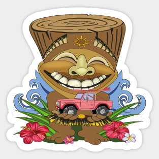 Happy tiki is going out for some surfing Sticker